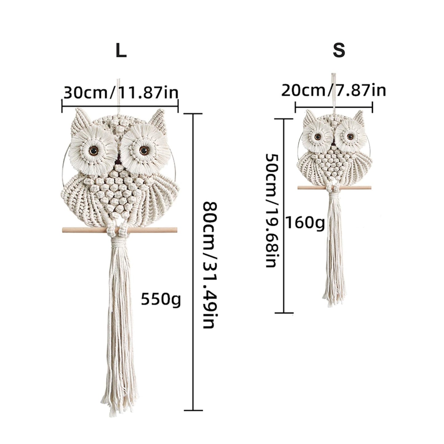 Achart Owl Macrame Wall Hanging-Hand Woven Boho Tapestry-Macrame Wall Decor -Owl Decor for Bedroom, Living Room, Nursery (Beige, L&S)