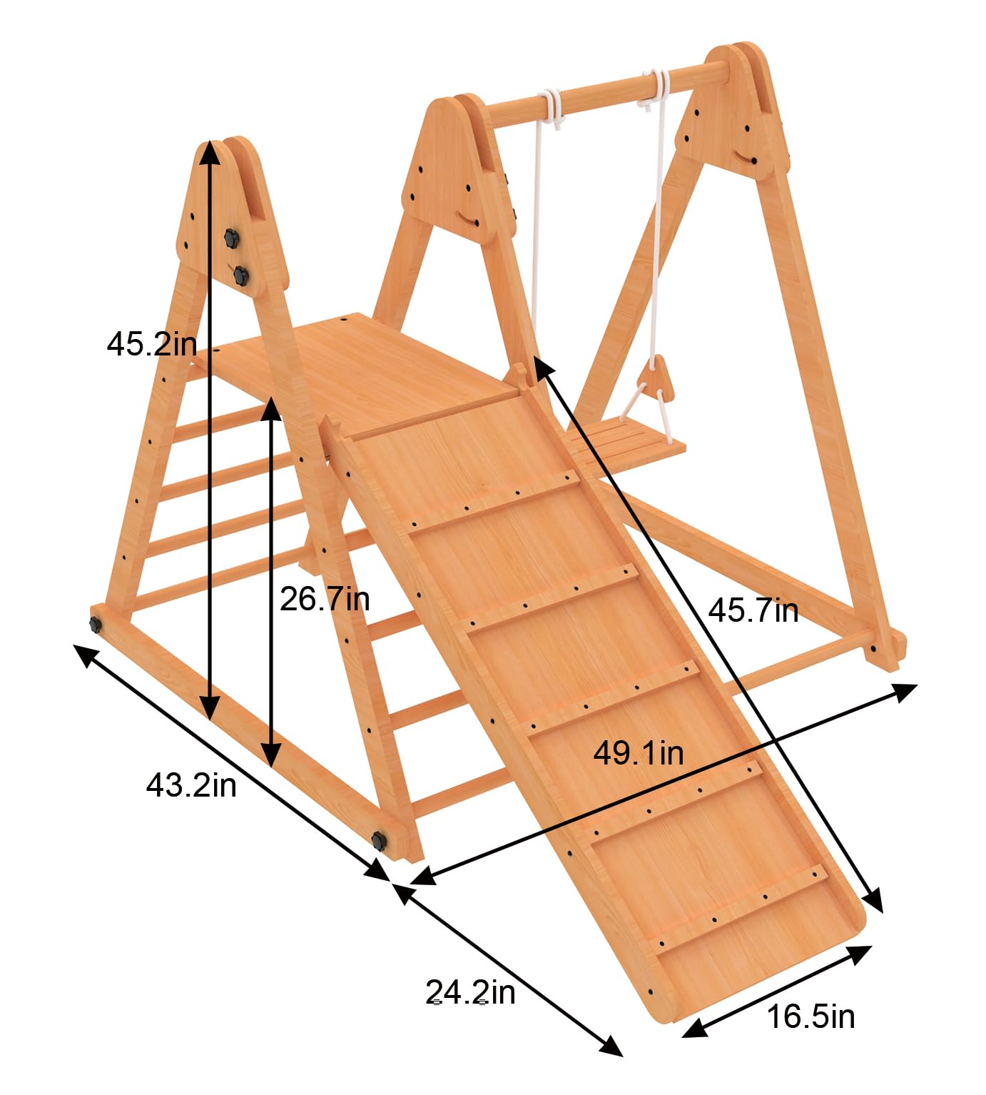 Avenlur 4-in-1 Juniper Outdoor Play Gym - Jungle Gym Playset with Baby Swing, Slide, Ladder, and Climbing Wall - Foldable Wooden Playset - Outdoor Jungle Gym for Kids Ages 18mo to 6yrs