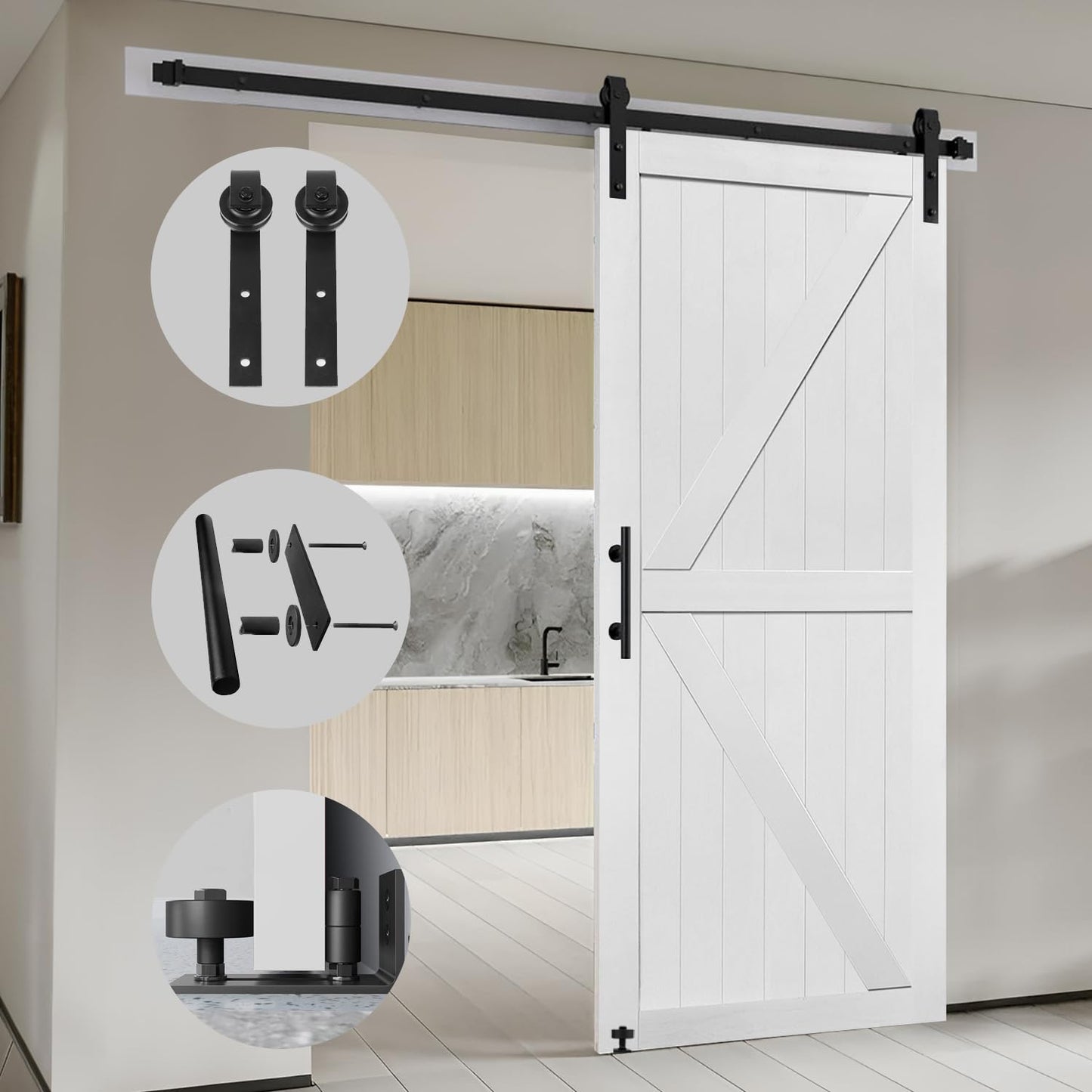 S&Z TOPHAND® 54in x 96in MDF Barn Door with 10FT Sliding Door Hardware Kit,Solid Barn Door Slab Covered with Water-Proof PVC Surface