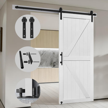 S&Z TOPHAND® 50in x 84in MDF Barn Door with 10FT Sliding Door Hardware Kit, Solid Barn Door Slab Covered with Water-Proof PVC Surface.（White）