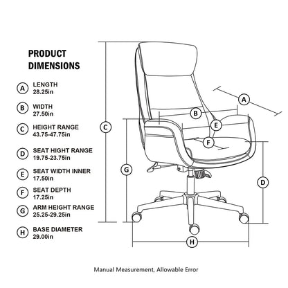 Glitzhome Modern Executive Office Chair, High Back PU Leather Ergonomic Computer Desk Chair, Adjustable Height Swivel Office Task Chair with Lumbar Back Support (Camel)