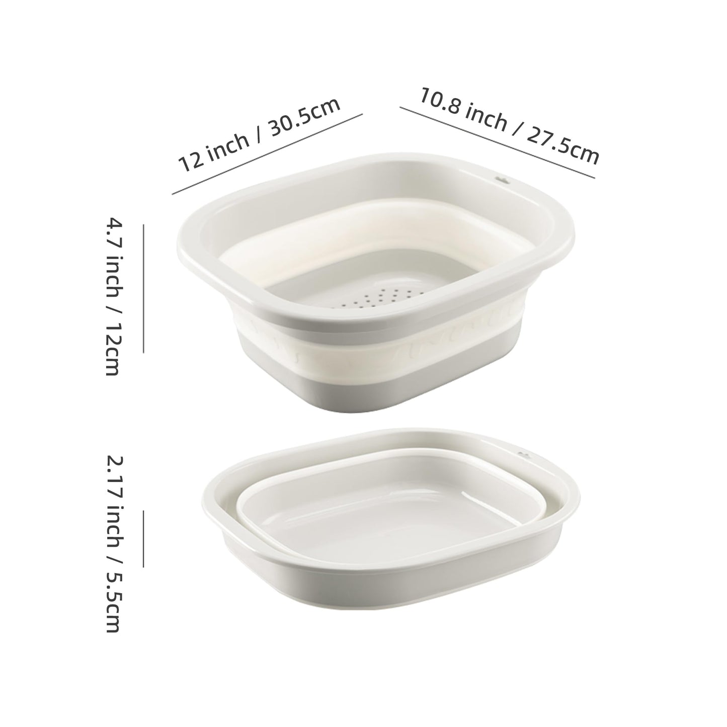 Cemome Collapsible Dish Basin with Colander, Foldable 2-in-1 Dish Pan and Strainer Set with Drain Holes, Portable Wash Basin for Kitchen Sink, Camping, Travel & RV (Grey)