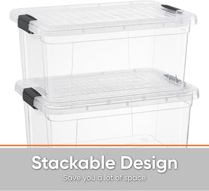 Superio Clear Plastic Storage Bin with Lid, 11 Qt, Non-Toxic, BPA Free, Stackable Plastic Tote