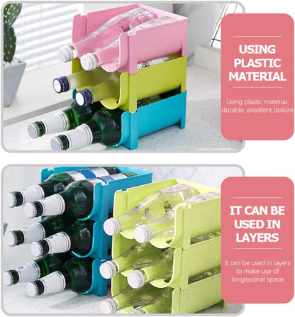 Hemoton Refrigerator Bottle Rack, 3pcs Stackable Plastic Wine and Water Bottle Organizer for Pantry Countertop