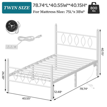 Samurbex Full Size Bed Frame with Headboard,Black Metal Platform Bed Frame Full Size with Charging Station & LED Lights,12-Inch Under Bed Storage,No Box Spring Needed,Noise Free,Easy to Assemble