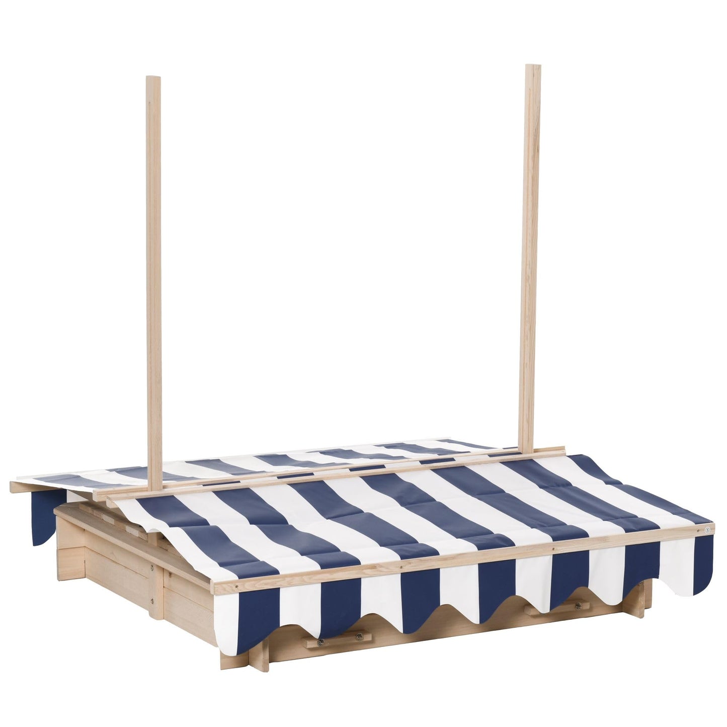Wooden Kids Sandbox with Cover, Children Outdoor Sand Box with Foldable Bench Seats, Adjustable Canopy, Bottom Liner for Outdoor, Natural