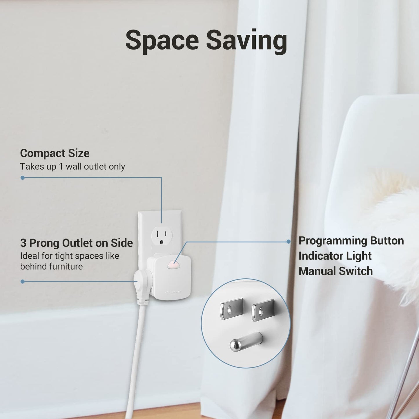 DEWENWILS Wireless Remote Wall Switch and Outlet, No Wiring Remote Control Outlet Light Switch, Expandable, 15A/1875W, 100ft RF Range, Compact Side Plug, ETL Listed (1 Outlet and 2 Remotes)