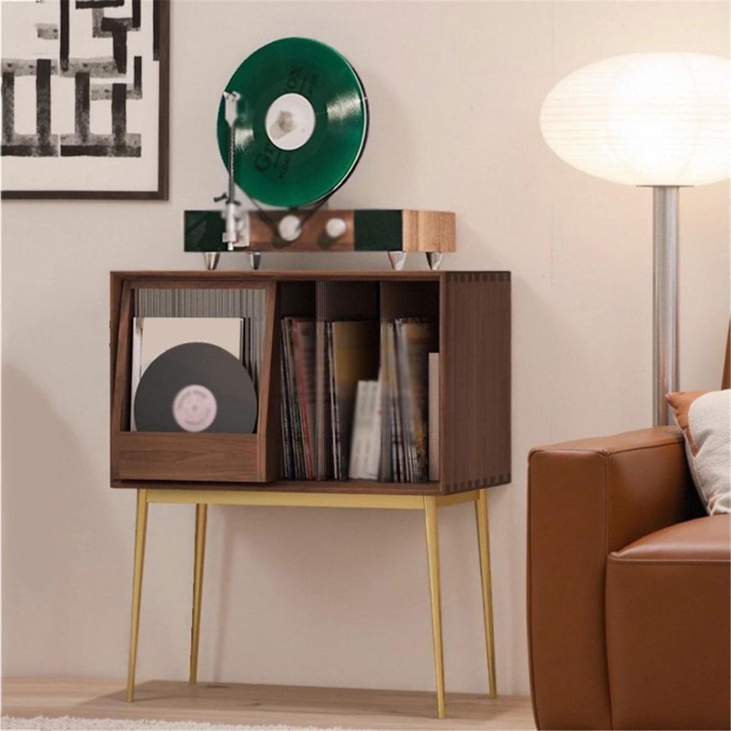 uP9sF2mD DVD Shelf Organizer Light Luxury Wooden Vinyl Record Cabinet with Sliding Doors, High Legged Books CD Storage Rack CD Storage Rack
