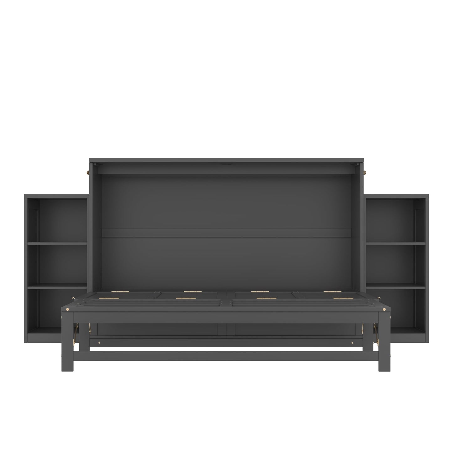Bellemave Queen Murphy Bed, Cabinet Bed with 2 Shelves and Storage Drawers, Farmhouse Murphy Cabinet, Noisy Free, for Guest Bedroom, Living Room, Office, Vintage Dark Gray