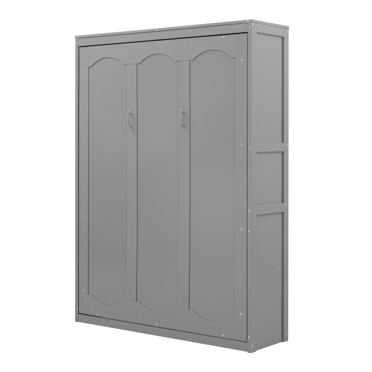 Ball & Cast Full Size Murphy Bed Wall Bed with Shelves and Mattress Holder,Wood Hideaway Cabinet Chest w/Slat Support,can be Folded,for Small Room,Dorms,Gray