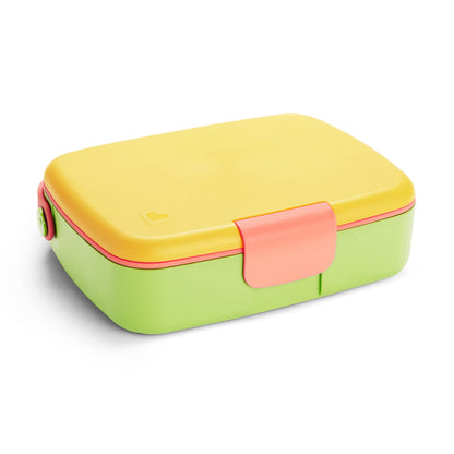 Munchkin Lunch Bento Box for Kids and Toddlers, Includes Stainless Steel Utensils, BPA-Free, 18 Months and Up, Pink/Green/Yellow