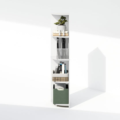 Furinno Basic Book Shelf, 4-Tier Bookshelf, Bookcase with Corner Shelf, 12 x 12 x 57.1, for Living Room, Bedroom, Home Office, White