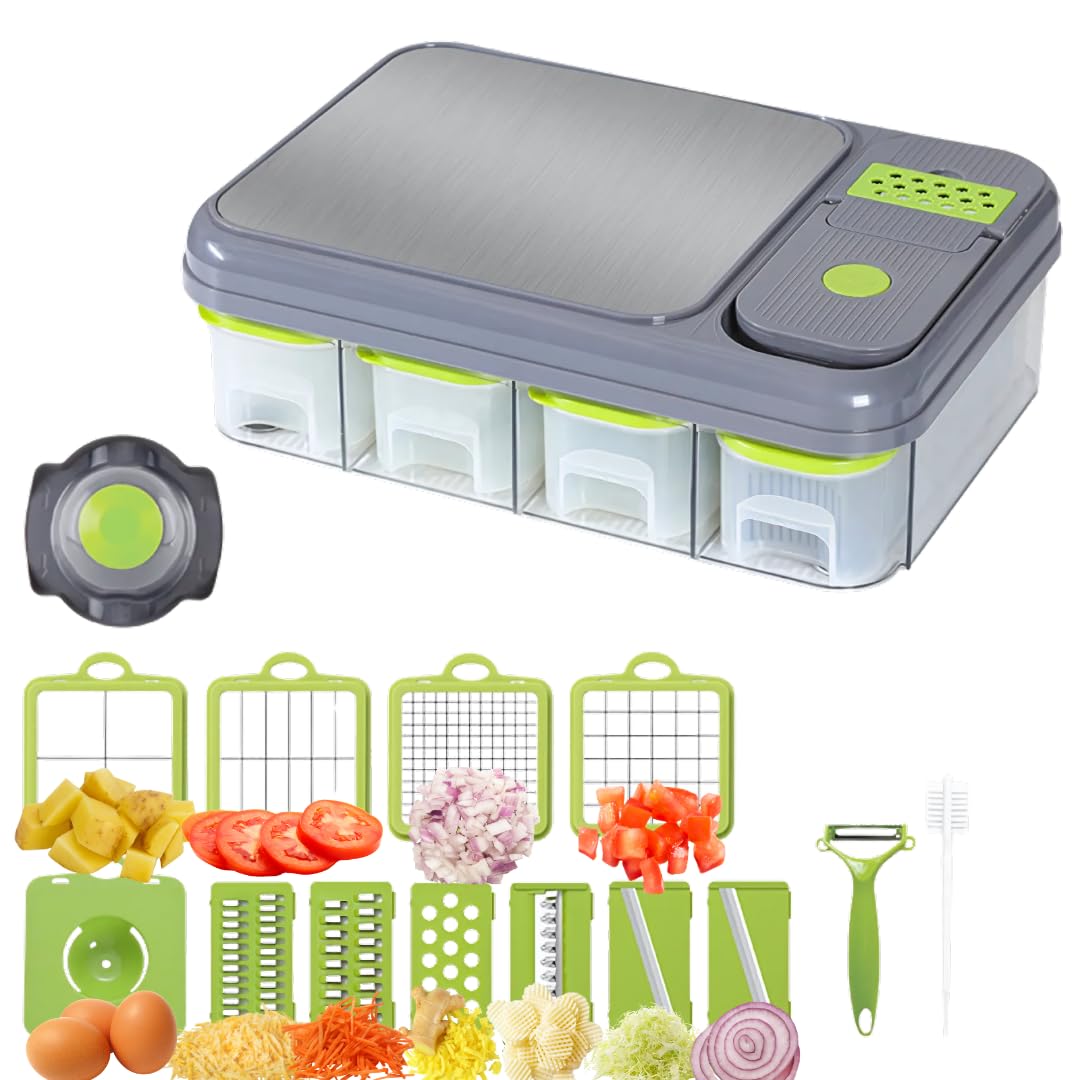 Amazin Goods All-in-One Vegetable Chopper & Prep Station - Multifunctional Food Chopper, Mandoline Slicer, Cheese Grater, Egg Separator, Built-In Cutting Board & Storage Container for Meal Prep