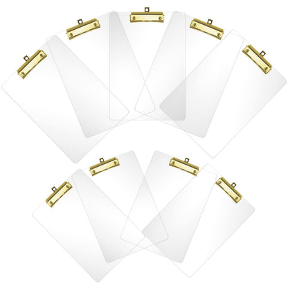 Moocci Thick Acrylic Clear Clipboards Cute Transparent Bulk Gold Clipboard with Strong Clip and Hidden Hanging Hole for A4 Paper, Art Student, Drawing, Office, School, Warehouse, Classroom, 9PC