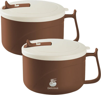 Microwave Ramen Bowl with Handles, 304 Stainless Steel Liner, Large Soup Cups for Ramen, Noodle, Cereal, 42 oz