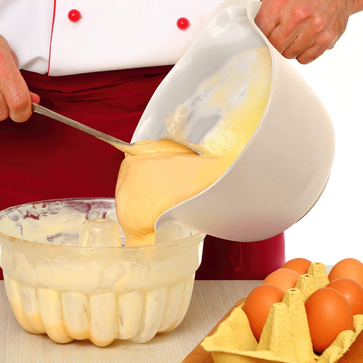 Glad Mixing Bowl with Handle – 3 Quart | Heavy Duty Plastic with Pour Spout and Non-Slip Base | Dishwasher Safe Kitchen Supplies for Cooking and Baking, White