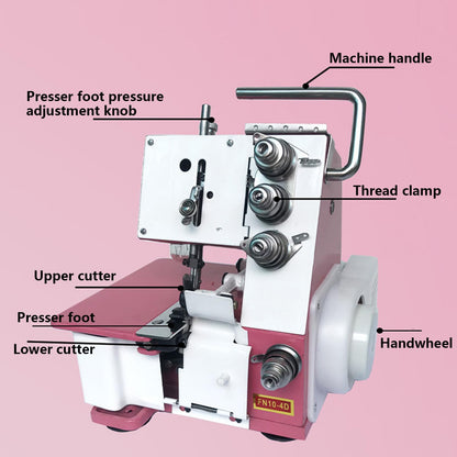 Four Threads Portable Sewing Machine Metal Frame Serger Four-Thread Lockstitch Sewing Machine Small Desktop Overlock for Hemming and Sewing