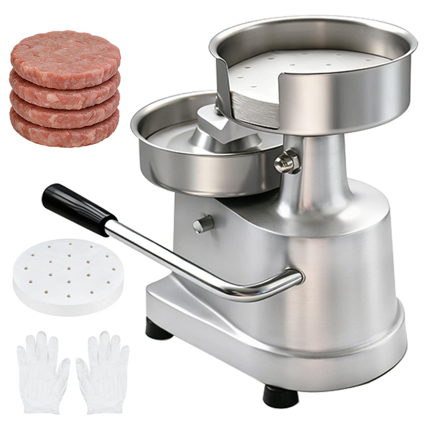 CHEF KEY Commercial Burger Patty Maker, 6inch/150mm Heavy Duty Food-Grade Stainless Steel Bowl Press with 1000 Patty Papers for Restaurants, Home Kitchens (6 inch)