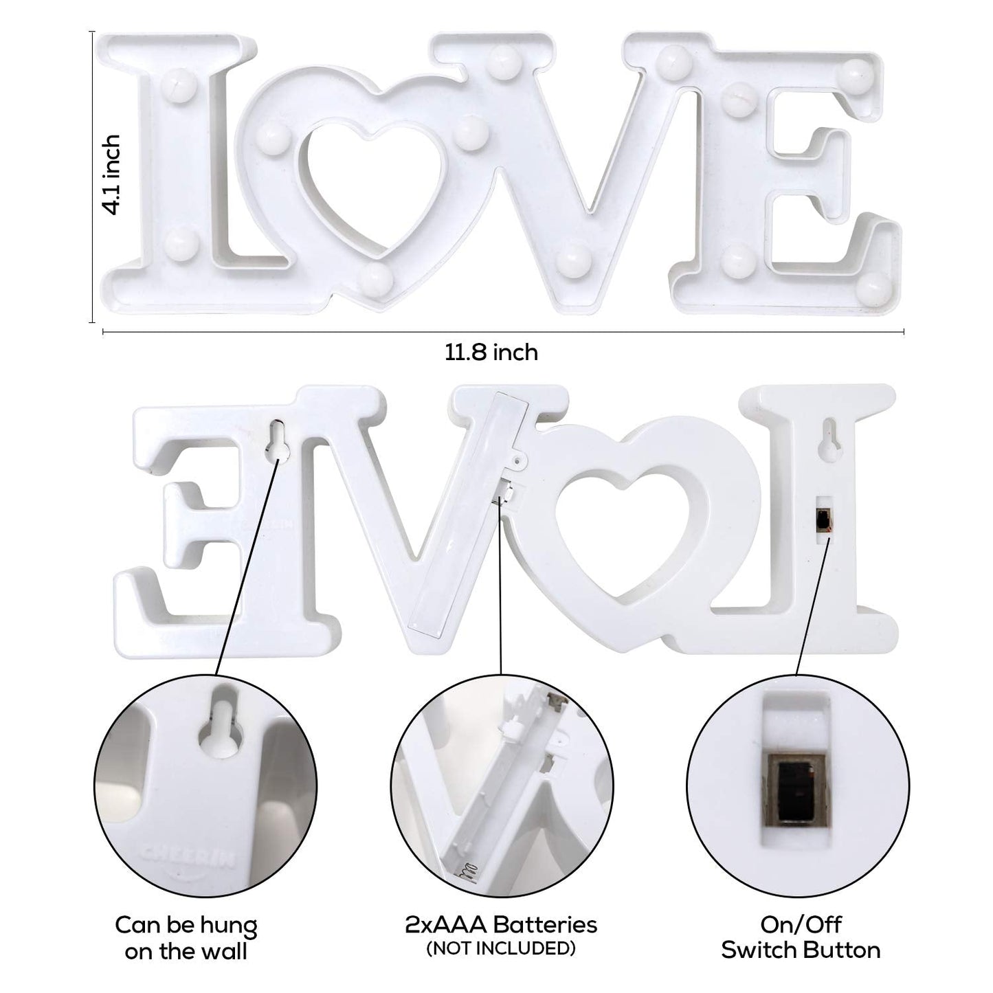 Love Sign with Lights - Valentines Day Decoration - Love Marquee Letters - Romantic Lighted Table Top Decor for Wedding & Home - White - CHEERIN