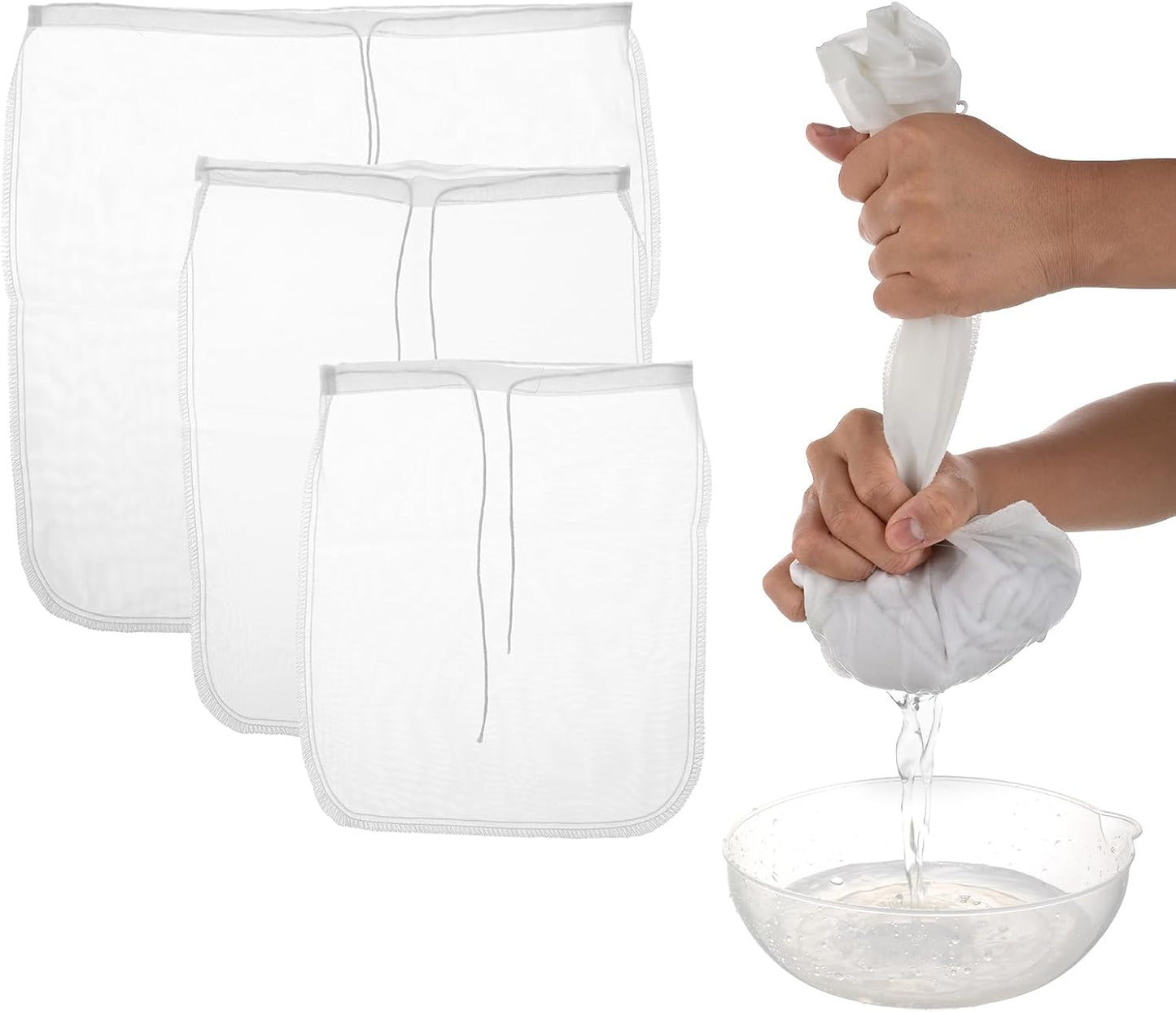 COMNICO 3 Pack 3 Nut Milk Bag, reusable Nylon Cheesecloth Fine Mesh Cheese Bags Food Strainer for Almond Soy Yogurt