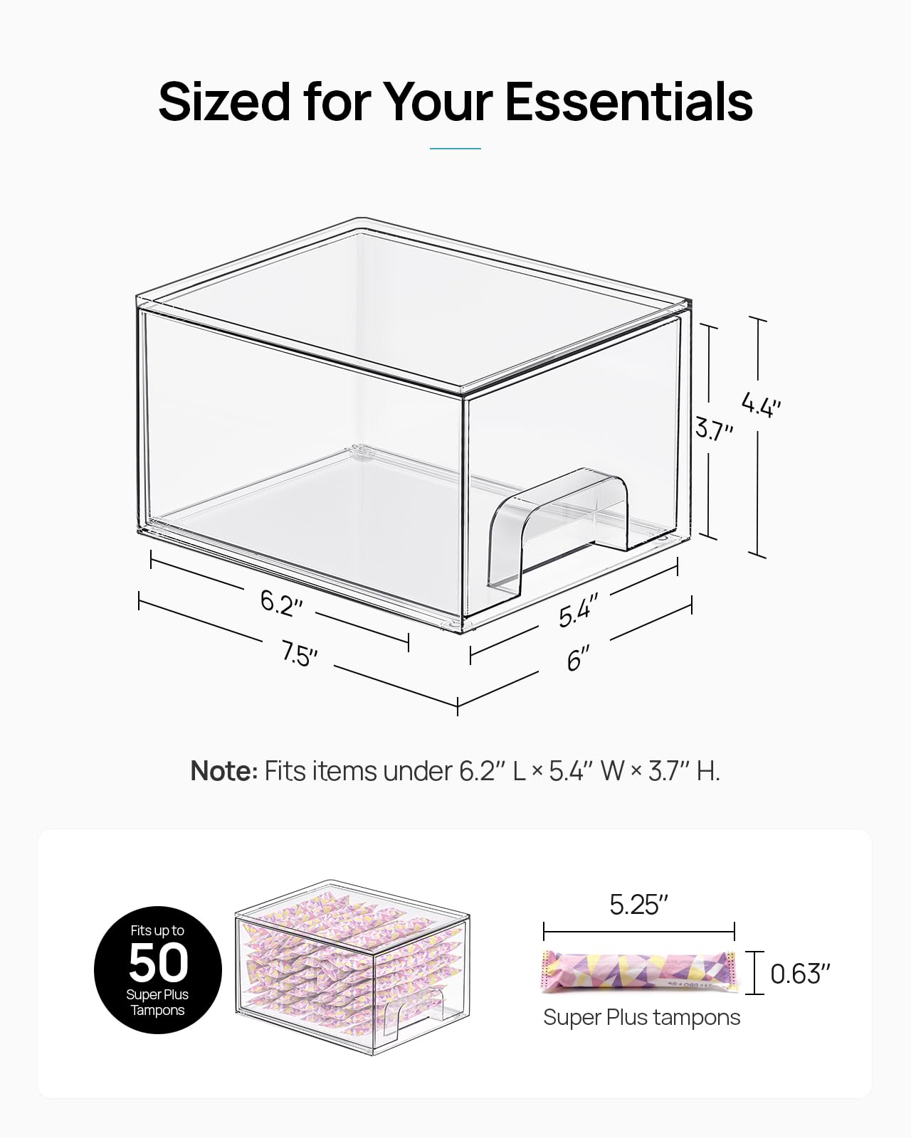 Vtopmart 2 Pack Small Clear Stackable Storage Drawers,Acrylic Bathroom Makeup Organizer,Plastic Storage Bins For Vanity, Undersink, Kitchen Cabinets, Pantry, Home Organization