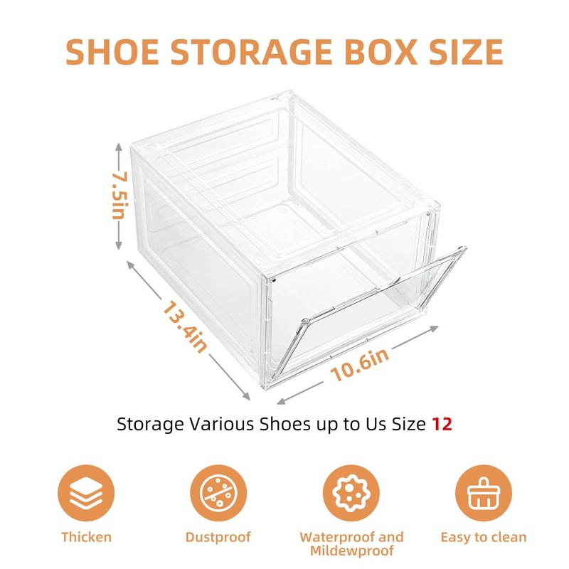 beehomay Large Shoe Boxes Clear Plastic Stackable，Drop Front Shoe Box with Clear Door, Shoe Containers For Sneaker Display,Fit up to US Size12