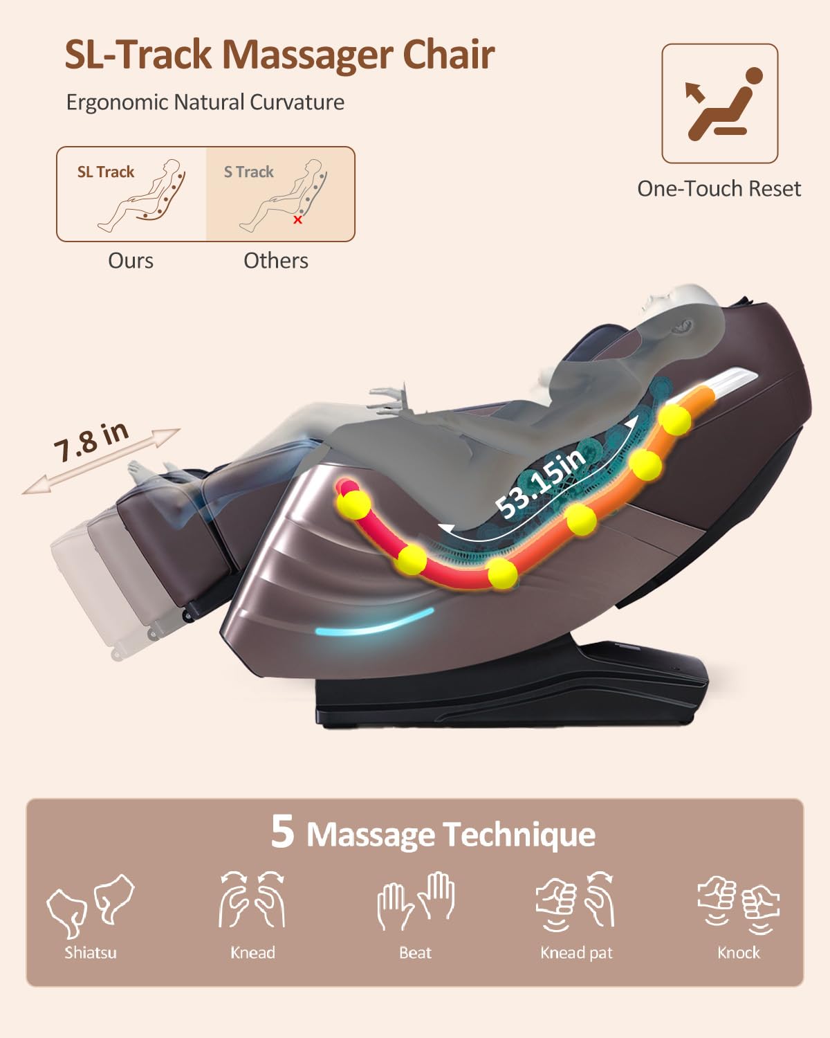 RELX Massage Chair Full Body, 20 Modes Zero Gravity SL-Track Shiatsu Massage Chair Built-in Heat System, Airbag Massage with Body Scan, Deep Yoga Stretch, Calfrest Extension and AI Control(Brown)