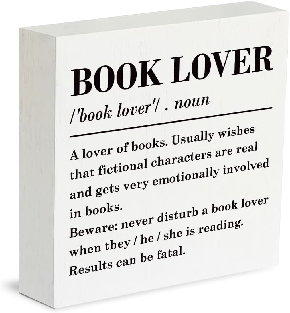 corner wind Book Lover Sign, Book Lover Definition Wood Sign, Rustic Box Sign Decor Tabletop, Book Worm Decor, Home