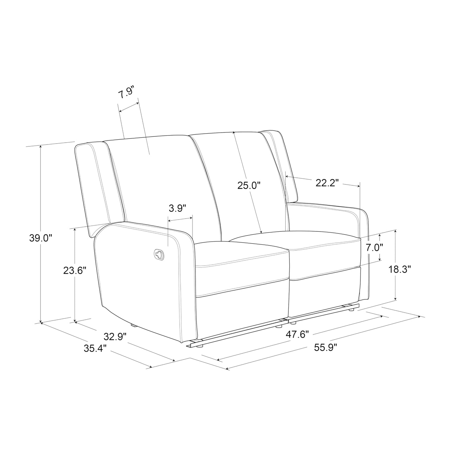 Relax-A-Lounger Evanston 55.9" Reclining Loveseat, Manual Lever Pull, Pocket Coil Comfort, Vegan Leather, Chestnut