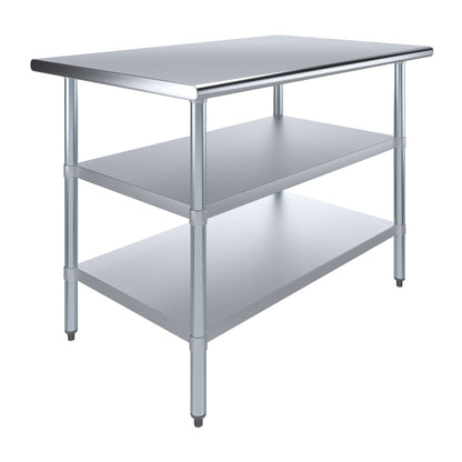 Stainless Steel Work Table with 2 Shelves | Metal Utility Table | Commercial & Residential NSF Utility (Stainless Steel Table with 2 Shelves, 48" Long x 30" Deep)