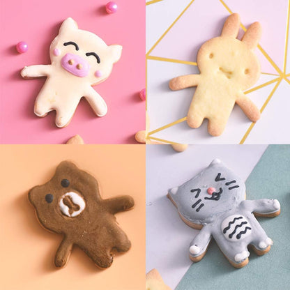 Cute Animal Cookie Cutters, 8-Piece Set Bear, Cat, Bunny, Piglet Cookie Cutter and Face Stamps
