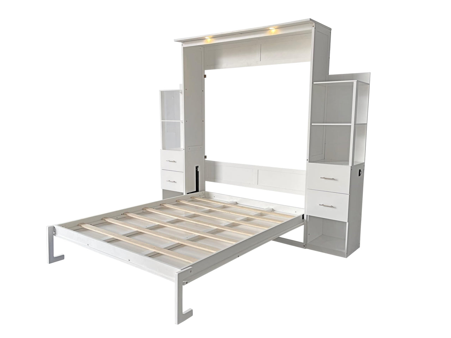 DNYN Queen Size Murphy Bed with 4 Storage Drawers & Shelf & Foldable & Wall Bedframe Design,for Small Space,Bedroom,Guest Room, White