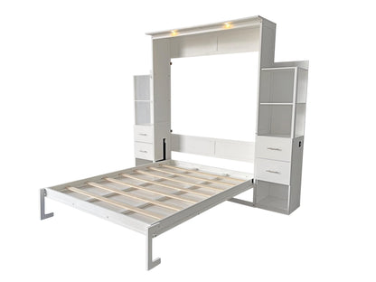 DNYN Queen Size Murphy Bed with 4 Storage Drawers & Shelf & Foldable & Wall Bedframe Design,for Small Space,Bedroom,Guest Room, White