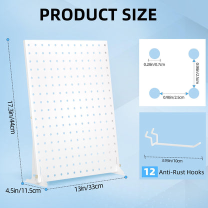 Urban Deco Portable & Adjustable Peg Board Display Stand | 17x13 Inch with 12 Hooks | Small Pegboard Quick-Setup, Metal Jewelry Organizer for Retail Stores, Craft Shows & Vendor Events (1-Pack, White)