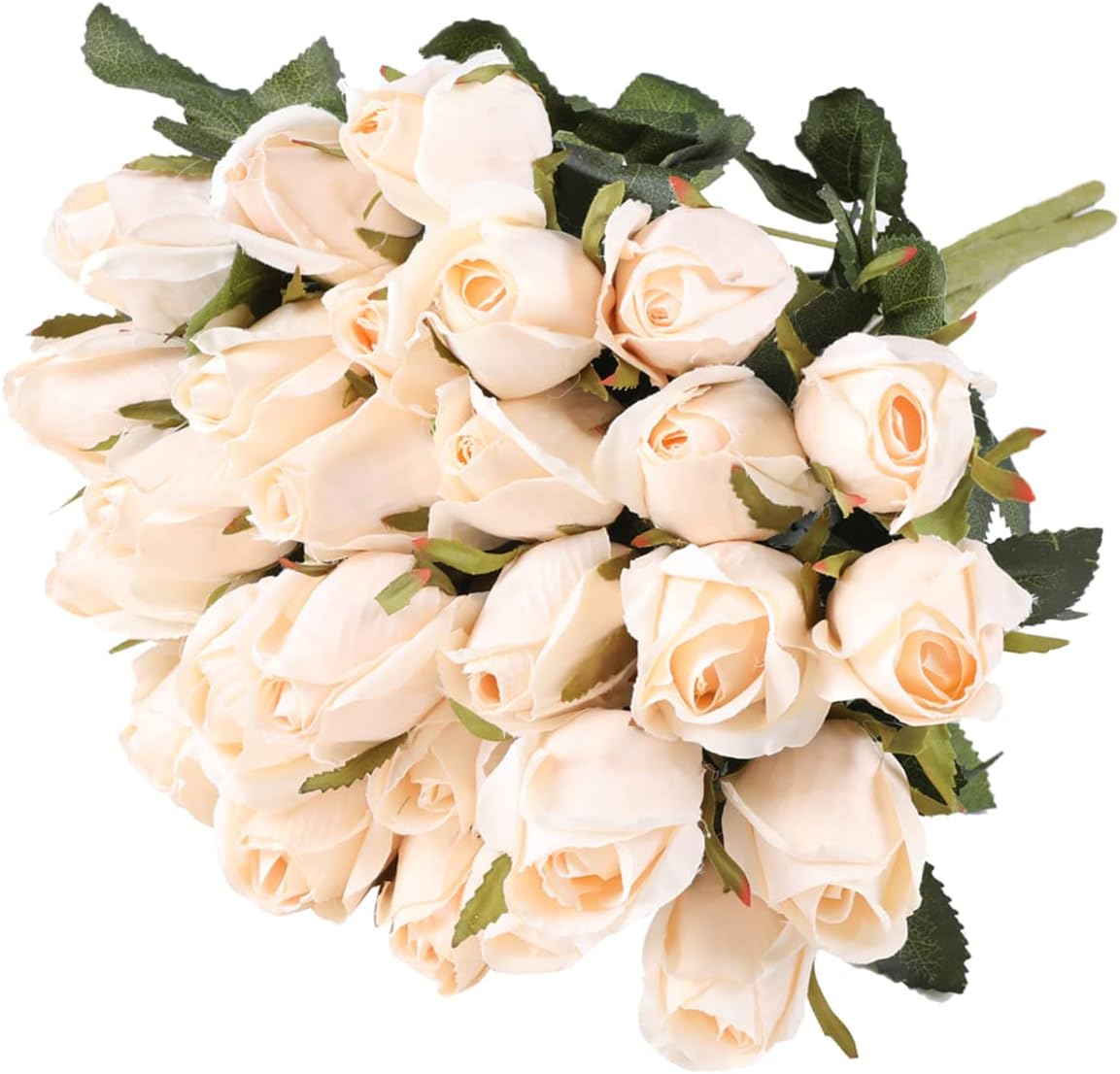 Hawesome 3 Bunches Artificial Silk Roses Buds Realistic Bouquet Arrangement for Wedding Party Centerpieces (Champagne)