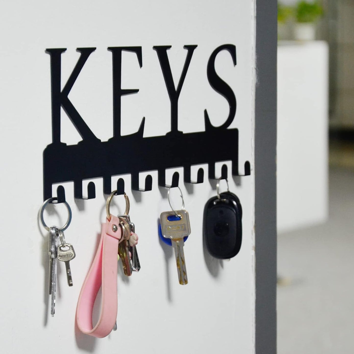 HappyHapi Key Holder Wall Mount, Metal Decorative Key Organizer Rack with 8 Hooks for Home, Matte Black