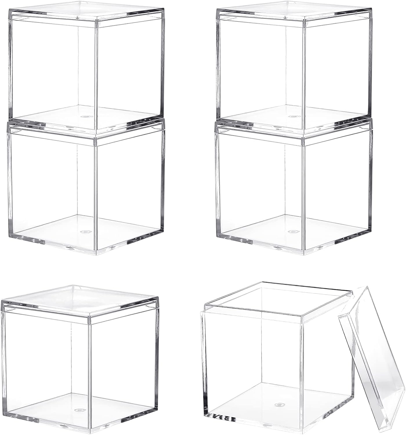 Acrylic Box with Lid, 4 Pack Small Square Container 2.2x2.2x2.2 Inch for Candy, Pill, and Tiny Jewelry Storage