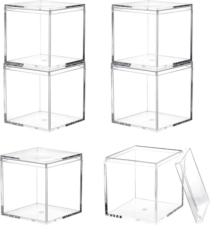 Acrylic Box with Lid, 4 Pack Small Square Container 2.2x2.2x2.2 Inch for Candy, Pill, and Tiny Jewelry Storage