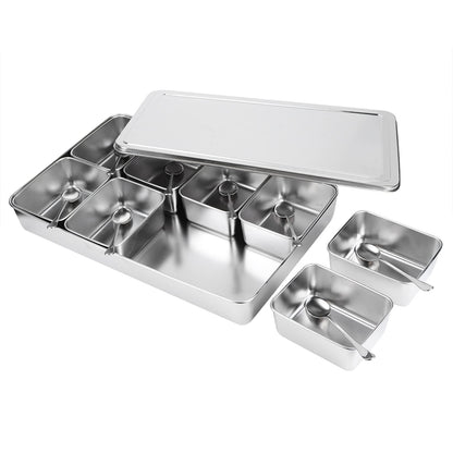 KIMISS Box Seasoning Organizer Box 8 Grids Stainless Steel Jars Container Set Rack with Lids And Spoons for Salt Snacks Flour Dry Goods Fruits