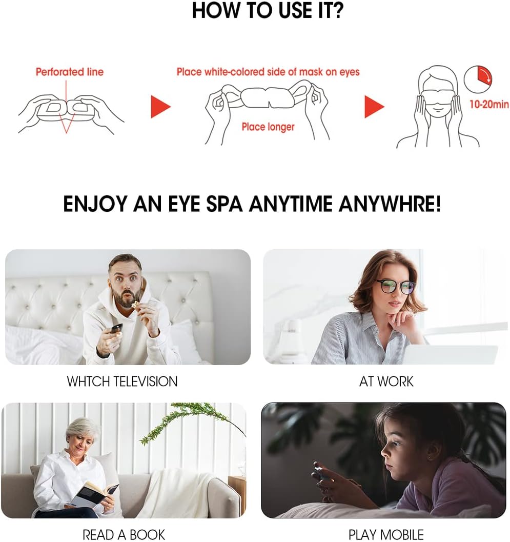 Epielle Steam Eye Mask Pack of 6 for Dry Eyes and Puffiness Helping Sleep with Melatonin Steam Moisture Self Inflate Heated from Korea