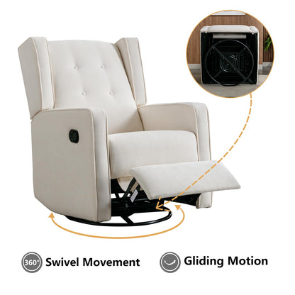 CANMOV Swivel Rocker Recliner Chair, Nursery Glider Chair, Nursery Rocking Chairs, Manual Reclining Chair, White