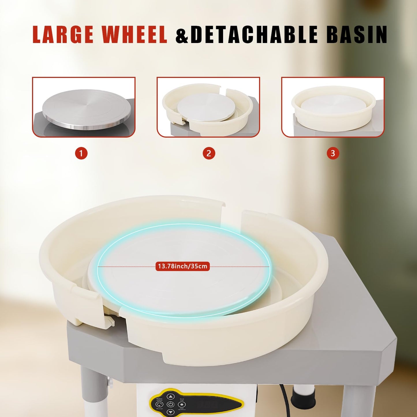 14" 450W Electric Pottery Wheel with LCD Panel Adjustable Speed Foot Pedal,Detachable Basin,Heighten Desk Legs,Clay Toolfor Kids, Adults, Beginners, Home DIY & Professional Pottery Making