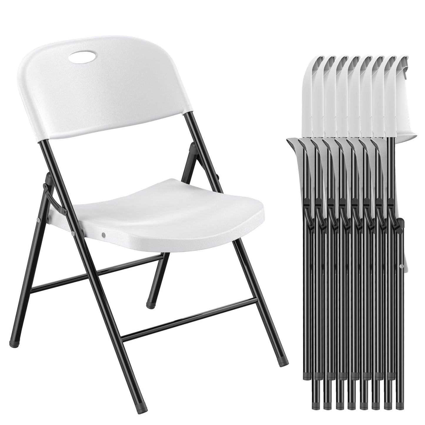 Nazhura 350 Weight Limit Heavy Duty Plastic Folding Chair with Reinfoced Steel Frame for Indoor and Outdoor, Wedding, Party, Restaurant, Meeting Room, Patio and Garden (10, White)