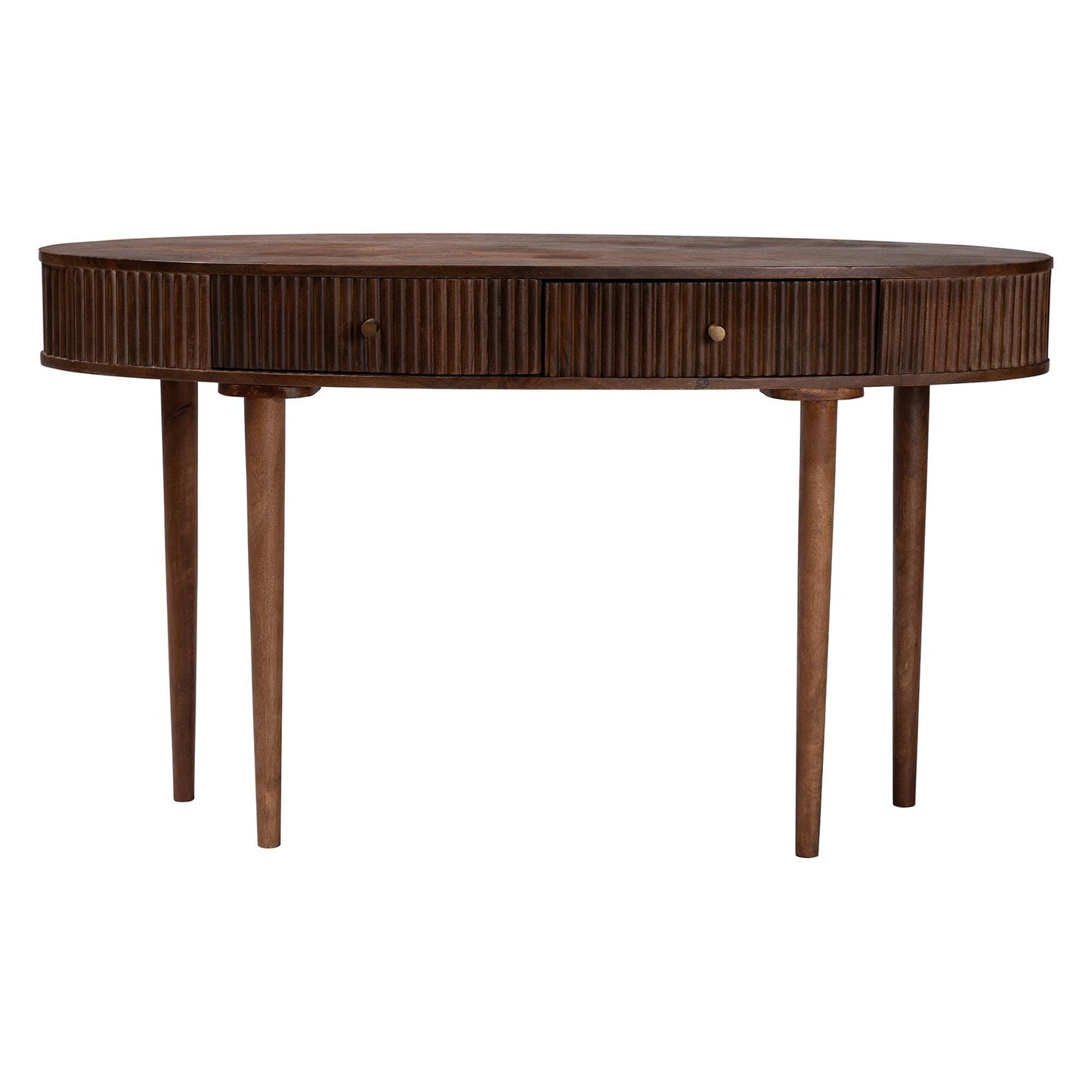 Baxton Studio Linore Fluted Wood Console Table - 2-Drawer Oval Accent Table for Living Room or Entryway