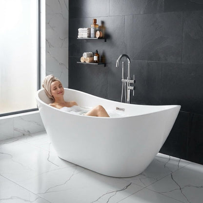 GarveeLife 67 Inch Freestanding Bathtub, Deep Soaking Acrylic Tub for Modern Bathroom, Standalone Soaker with Polished Chrome Overflow and Drain, CUPC Certified, White Glossy Finish