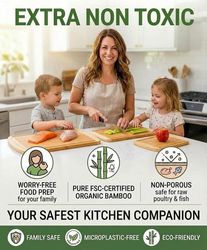 Greener Chef Luxury XL Bamboo Cutting Board Set of 3 with Vertical Grain Strength Technology - Extra Large Wood Cutting Boards for Kitchen and Lightweight Chopping Board Set - Replacements for Life