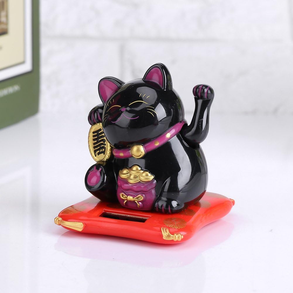 TOPINCN Solar Luck Cat Cute Wealth Welcoming Cats Home Display Car Decor (Black)