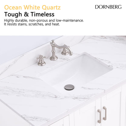 Dornberg 42"x22" Quartz Ocean White Bathroom Vanity Top, with Undermount Middle Sink Vanity Top,with One Sidesplash & One Backsplash,8 Inch Faucet Hole Spread Bathroom Vanity Sink Countertop