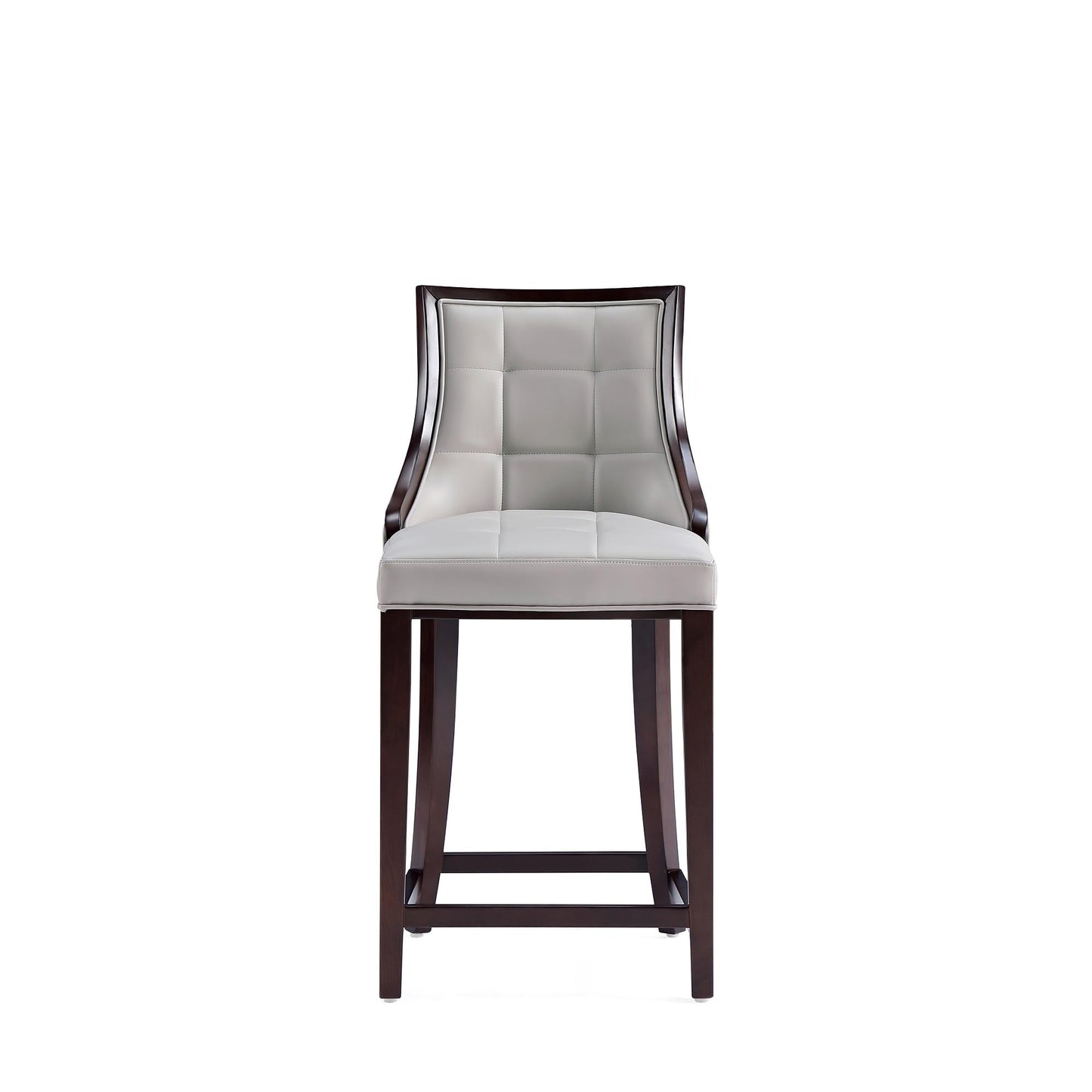 Manhattan Comfort Fifth Avenue Faux Leather Counter Stools with Rectangular Design Stitching, Foam Padding & Solid Beech Wood Frame, Fully Assembled Countertop Chairs, Set of 3, Light Grey