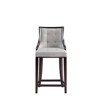 Manhattan Comfort Fifth Avenue Faux Leather Counter Stools with Rectangular Design Stitching, Foam Padding & Solid Beech Wood Frame, Fully Assembled Countertop Chairs, Set of 3, Light Grey
